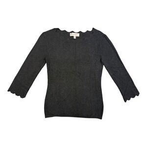 Philosophy Republic Clothing Scalloped Hem Sweater‎ Top XS Gray 3/4 Sleeve